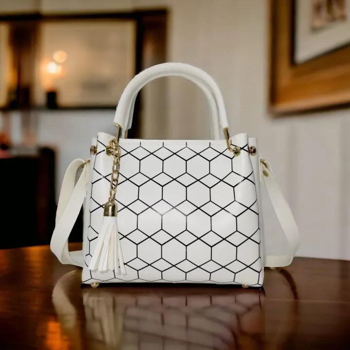 Stylish Geometric Pattern Handbag with Metal Handle