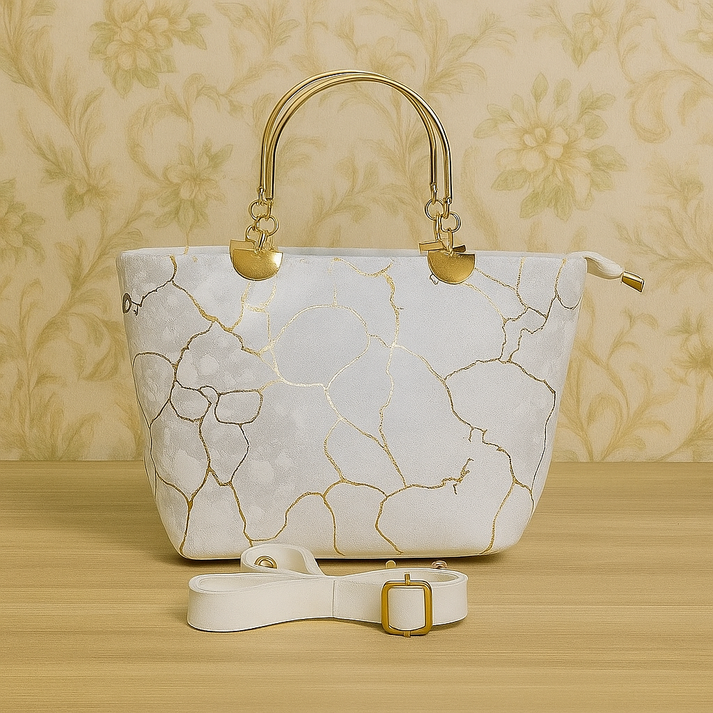 Women’s Velvet Handbag with Golden Metal Handle