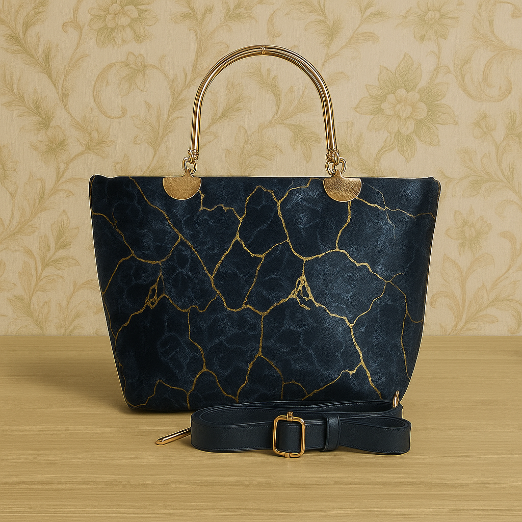 Women’s Velvet Handbag with Golden Metal Handle